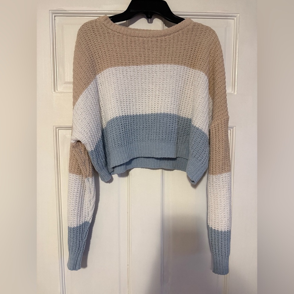 Windsor Tan, White, and Blue Striped Sweater